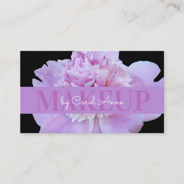 Tarjeta De Visita Makup Pink Purple Flower Classic Black (Anverso)