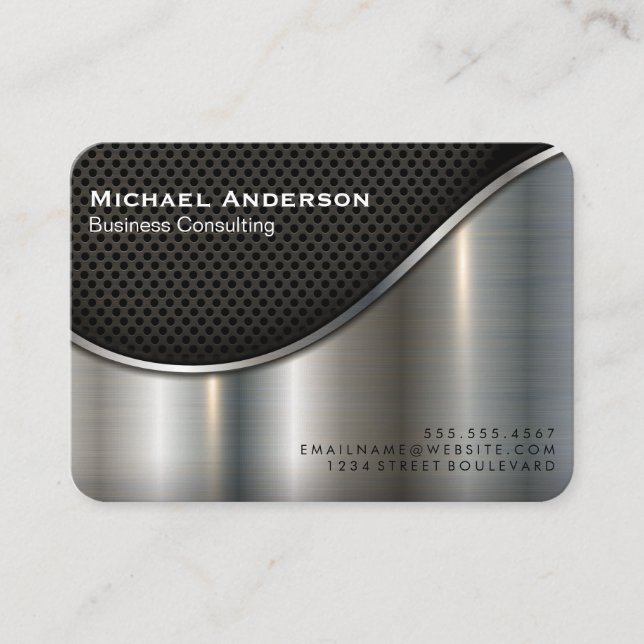 Tarjeta De Visita Malla negra y plata metálica (Anverso)