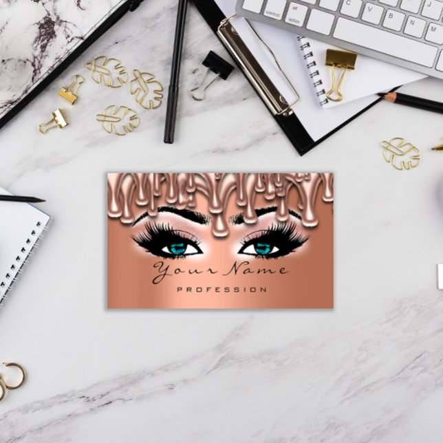 Tarjeta De Visita Mallas de maquillaje Lash maquillaje Rosa Drin Azu (Makeup Nails Lash Makeup Rose Drips Copper Blue Business Card)