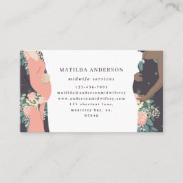 Tarjeta De Visita Mamá prgenant ilustrada colorida + partera floral