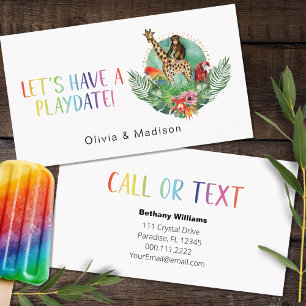 Tarjeta De Visita Mamá tocando coloridos animales Safari llamando a 