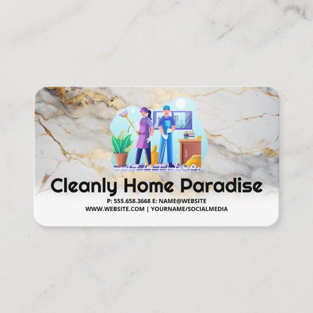 Tarjeta De Visita Man and Woman Cleaning Office (Anverso)
