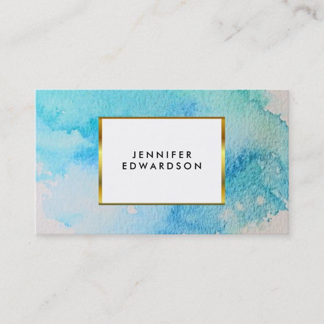 Tarjeta De Visita Mancha azul verde azulada de agua salpicadura dora (Anverso)