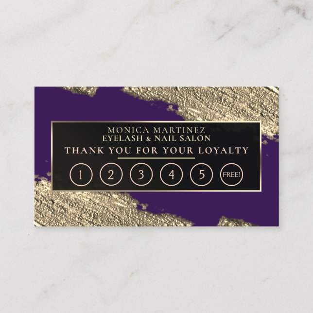 Tarjeta De Visita Mancha de pincel dorado elegante lealtad púrpura  (Anverso)