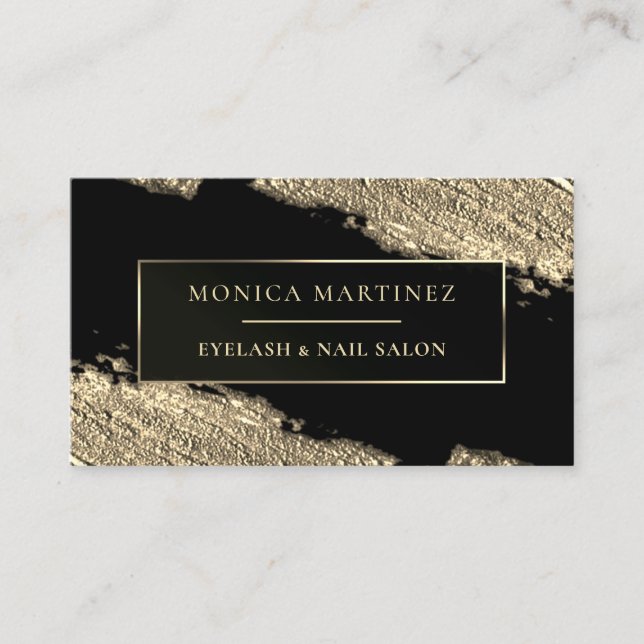 Tarjeta De Visita Mancha de pincel dorado negro elegante (Anverso)