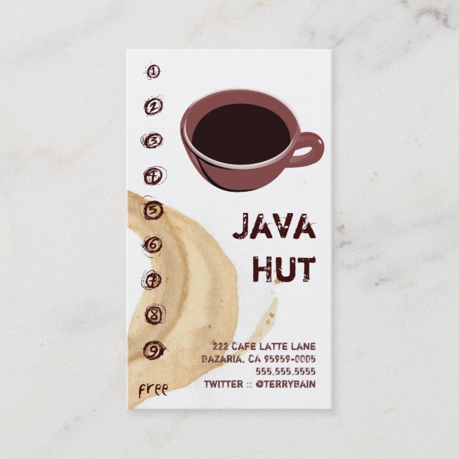 Tarjeta De Visita Mancha del café/choza de Java de la taza (Anverso)