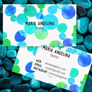 Tarjeta De Visita Manchas y puntos de acuarela azul verde