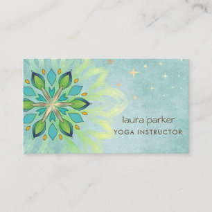 Tarjeta De Visita Mandal Holístico Floral Loto Zen Yoga Verde Azul