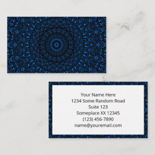 Tarjeta De Visita Mándala Azul Azafrán con Simetría Hipnótica