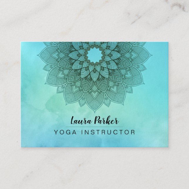 Tarjeta De Visita Mandala azul verde azulado Lotus Meditación Yoga h (Anverso)
