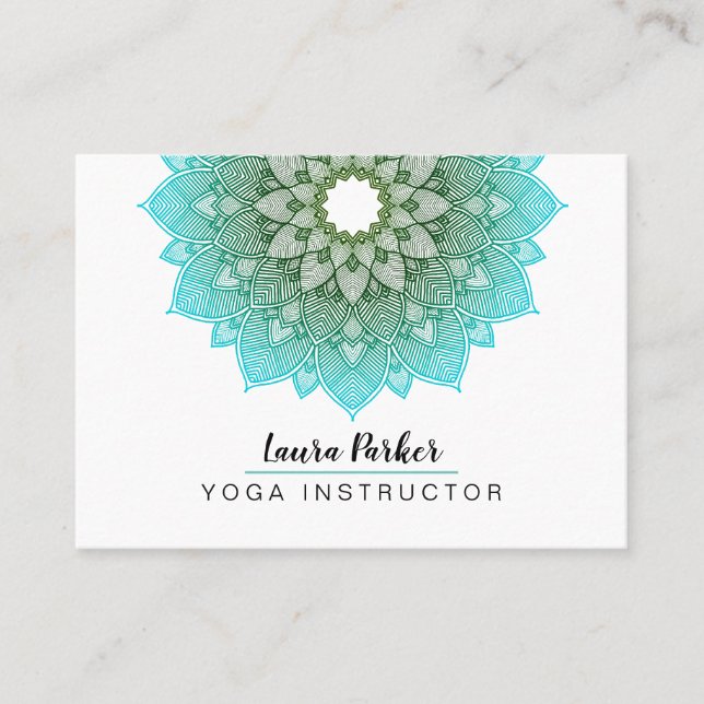 Tarjeta De Visita Mandala azul verde azulado Lotus Meditación Yoga h (Anverso)