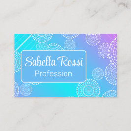 Tarjeta De Visita Mandala blanca en azul arcoiris rosado en Aqua