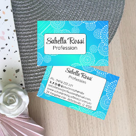 Tarjeta De Visita Mandala blanca en blanco arcoiris encalado azul Aq