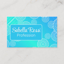 Tarjeta De Visita Mandala blanca sobre Aqua y el arcoiris con pestañ