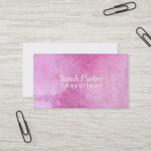 Tarjeta De Visita Mandala blanca sobre la acuarela de color rosa