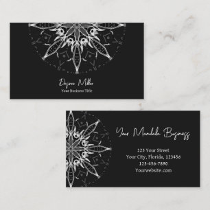 Tarjeta De Visita Mandala Bohemiana Moderna Elegante En Blanco Y Neg