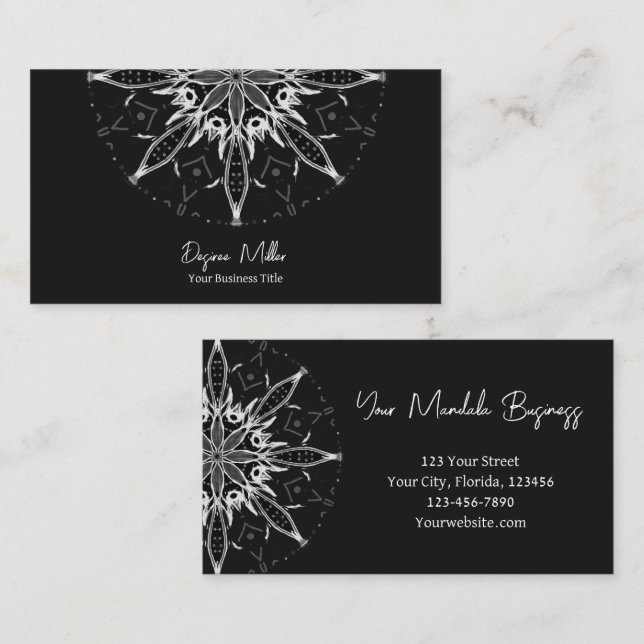 Tarjeta De Visita Mandala Bohemiana Moderna Elegante En Blanco Y Neg (Anverso / Reverso)