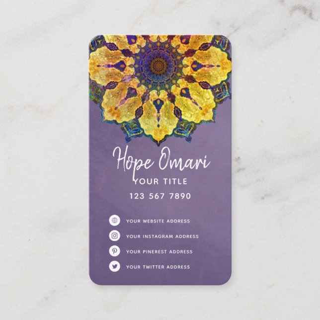 Tarjeta De Visita Mándala Boho Dorado (Anverso)