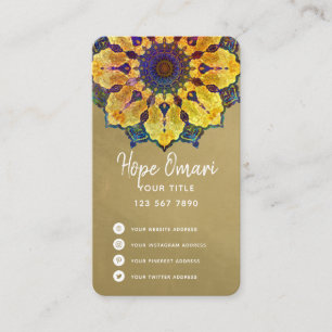 Tarjeta De Visita Mandalá Boho Dorado