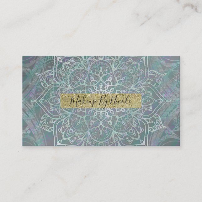 Tarjeta De Visita Mandalá Brillo Irisado Boho Chic (Anverso)