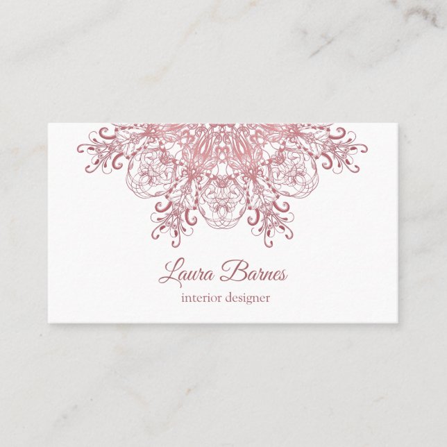 Tarjeta De Visita mandala. coralino floral étnico (Anverso)