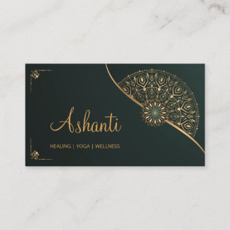 Tarjeta De Visita Mandala de oro verde elegante moderno