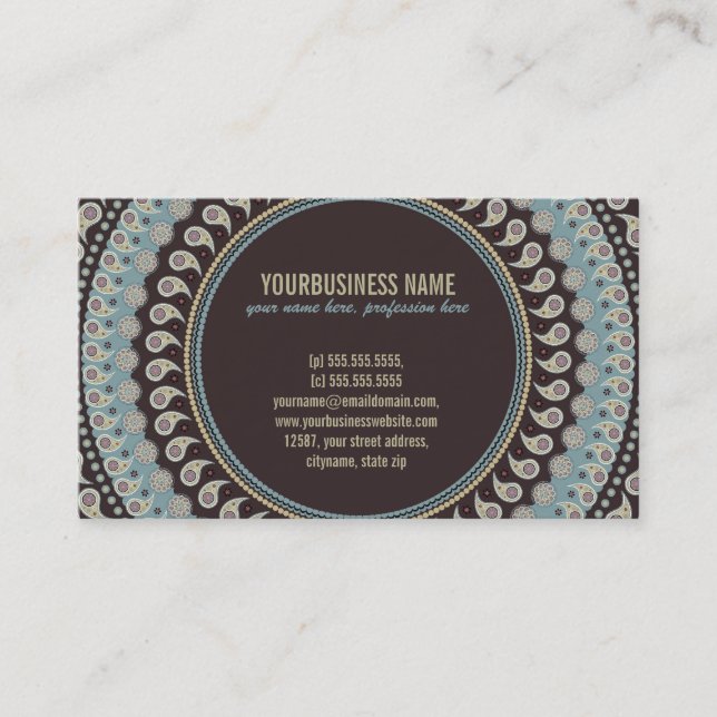 Tarjeta De Visita Mandala de Paisley - decorativa, espiritual (Anverso)