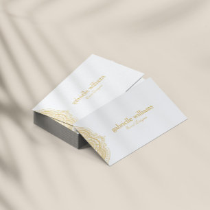 Tarjeta De Visita Mandala de Paisley Dorado Blanco