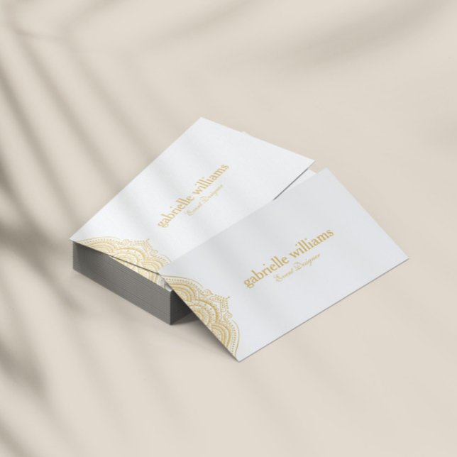 Tarjeta De Visita Mandala de Paisley Dorado Blanco (Subido por el creador)