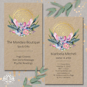 Tarjeta De Visita Mandala Dorado Cristales Rosados Spa Psíquico Espi