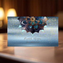 Tarjeta De Visita Mandala Elegante Profesional, Confeti Yoga Azul