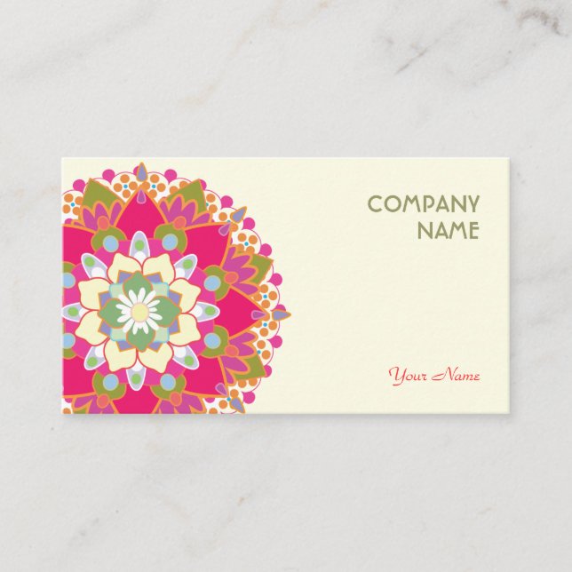 Tarjeta De Visita Mandala floral colorida (Anverso)