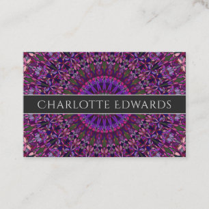 Tarjeta De Visita Mandala floral colorida púrpura