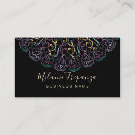 Tarjeta De Visita Mandala floral de Boho en negro para profesionales