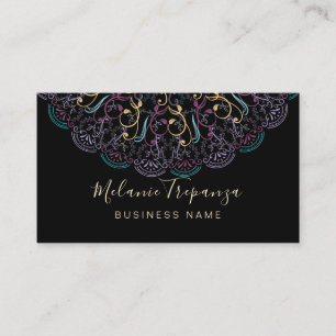Tarjeta De Visita Mandala floral de Boho en negro para profesionales