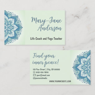 Tarjeta De Visita Mandala Floral Diseño Yoga Studio Pastel Mint Verd