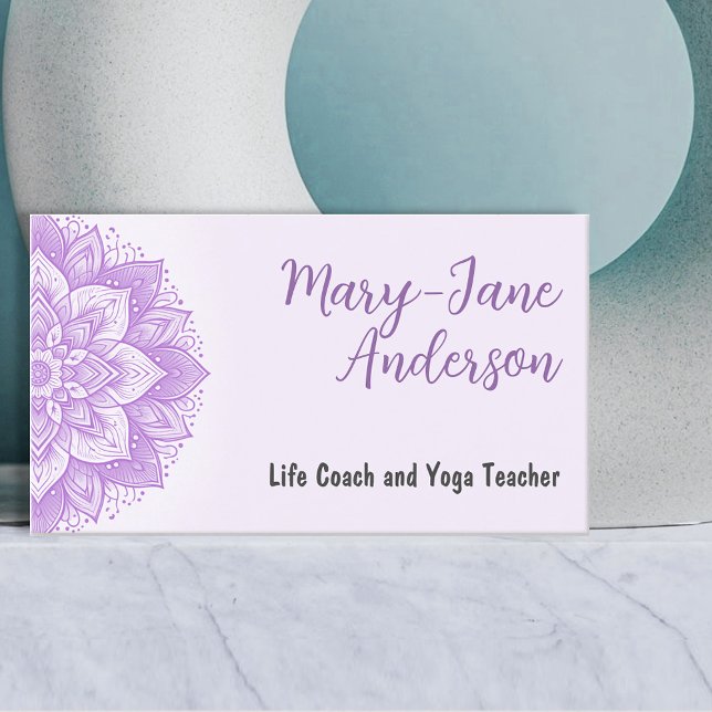 Tarjeta De Visita Mandala Floral Diseño Yoga Studio Púrpura Pastel (Subido por el creador)