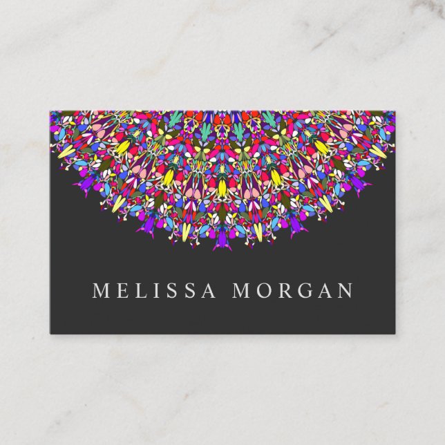 Tarjeta De Visita Mandala floral feliz (Anverso)