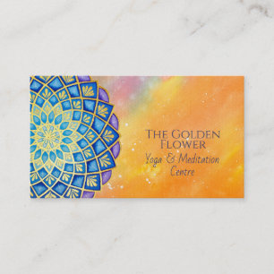 Tarjeta De Visita Mandala Golden Flower Blue Purple