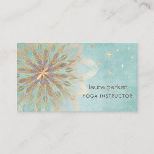 Tarjeta De Visita Mandala Holistic Lotus Floral Zen Yoga Verde azula