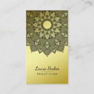 Tarjeta De Visita Mandala Lotus Flor Yoga Black Gold Clean