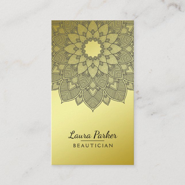Tarjeta De Visita Mandala Lotus Flor Yoga Black Gold Clean (Anverso)