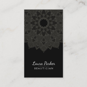 Tarjeta De Visita Mandala Lotus Flor Yoga Blanco Negro
