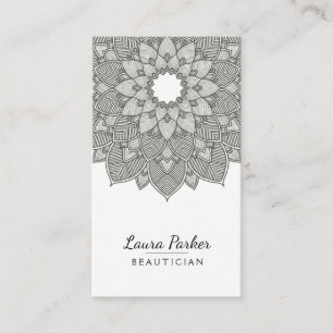 Tarjeta De Visita Mandala Lotus Flor Yoga Blanco Negro