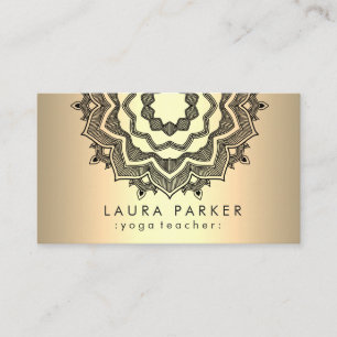 Tarjeta De Visita Mandala Lotus Flor Yoga Medición Oro Negro