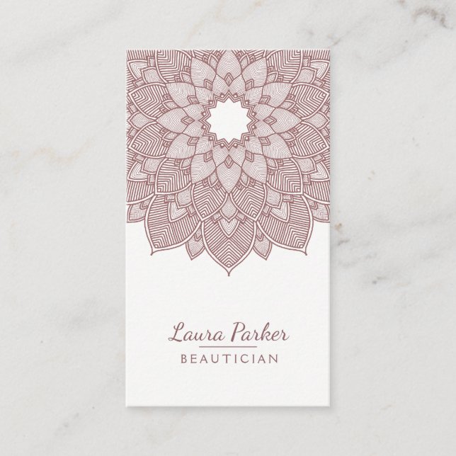 Tarjeta De Visita Mandala Lotus Flor Yoga Wellness Medición Rosa (Anverso)