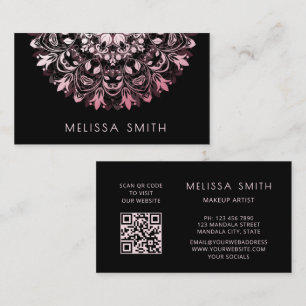 Tarjeta De Visita Mandalá metálico rosa brillante negro