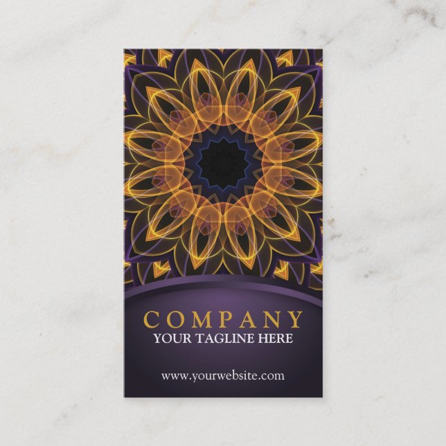 Tarjeta De Visita Mandala púrpura amarilla de Lotus (Anverso)