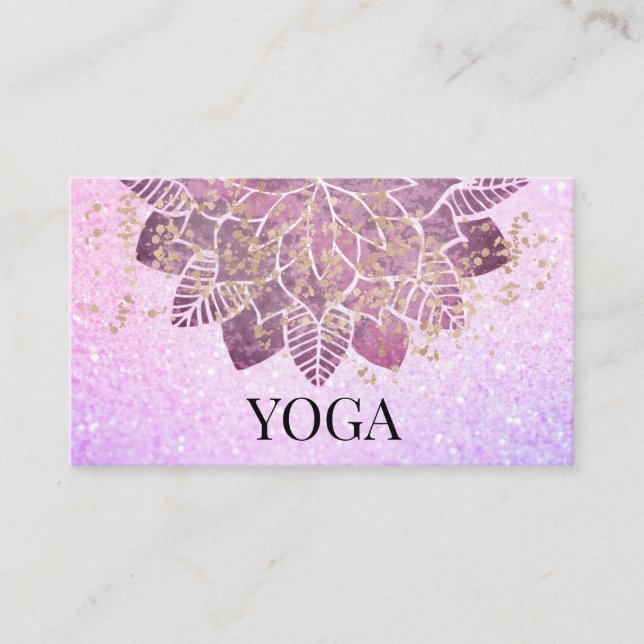 Tarjeta De Visita *~* Mandala Purpurina rosado de oro yoga espiritua (Anverso)