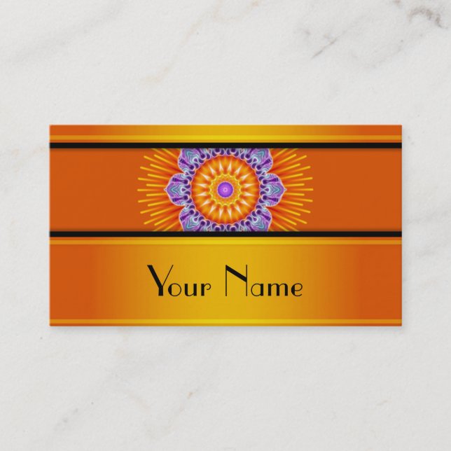 Tarjeta De Visita Mandala Rays Violeta Amarilla + tu texto (Anverso)